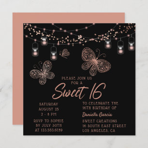 Sweet 16 Rose Gold Butterfly Chic Modern Birthday Invitation