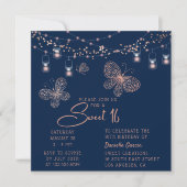 Sweet 16 Rose Gold Butterfly Chic Modern Birthday Invitation (Front)