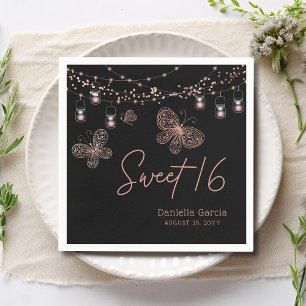 Sweet 16 Rose Gold Butterfly Chic Modern Birthday Napkins