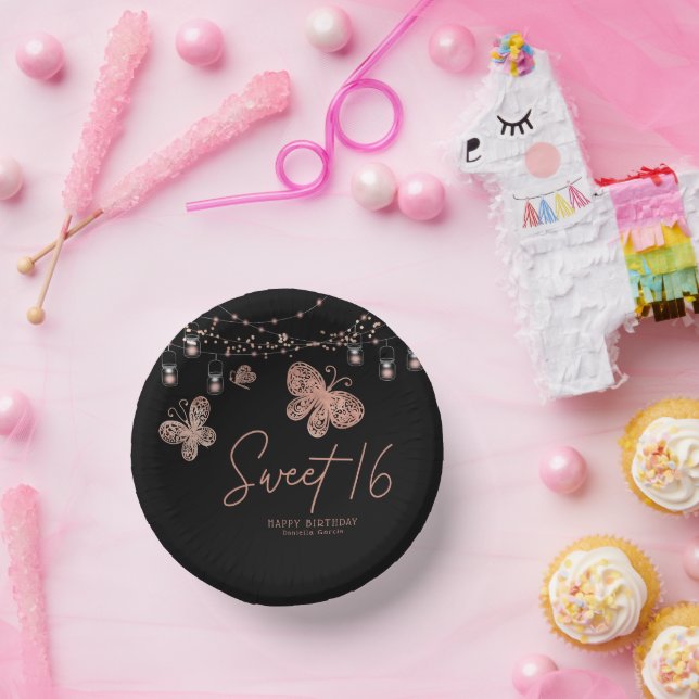 Sweet 16 Rose Gold Butterfly Chic Modern Birthday Paper Bowls (Party)