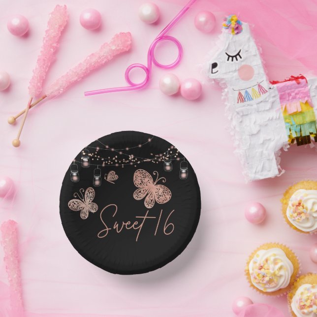 Sweet 16 Rose Gold Butterfly Chic Modern Birthday Paper Bowls (Party)