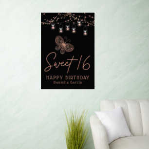 Sweet 16 Rose Gold Butterfly Chic Modern Birthday Wall Decal