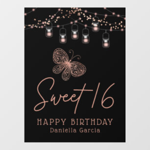 Sweet 16 Rose Gold Butterfly Chic Modern Birthday Wall Decal