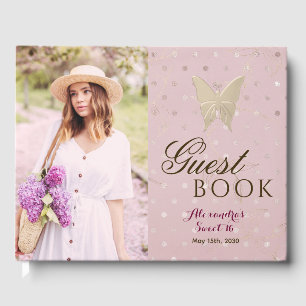 Sweet 16 Rose Gold Butterfly Guest Book