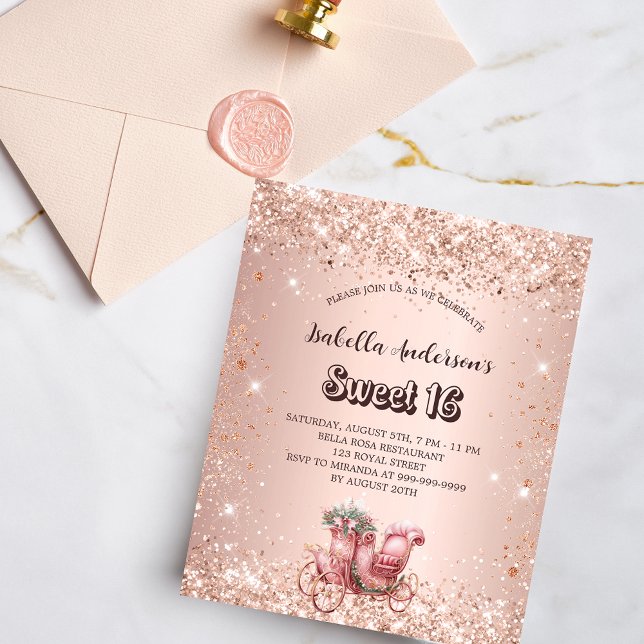 Sweet 16 rose gold carriage invitation (Creator Uploaded)