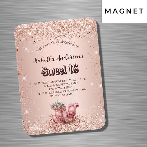 Sweet 16 rose gold carriage luxury invitation magnet