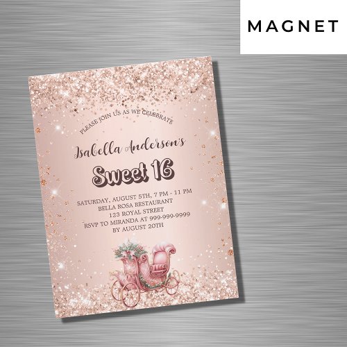 Sweet 16 rose gold carriage luxury magnetic invitation