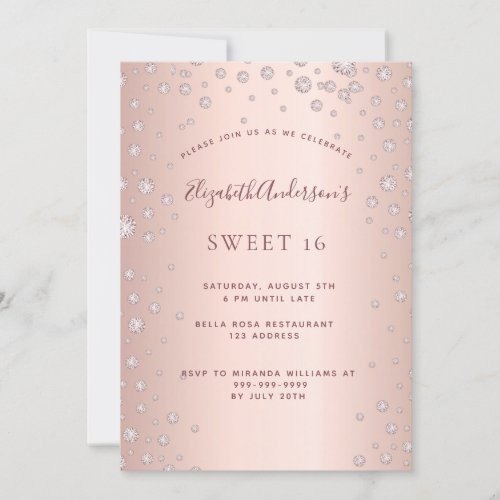 Sweet 16 rose gold diamond sprinkle invitation