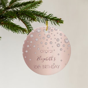 Sweet 16 rose gold diamonds ceramic ornament