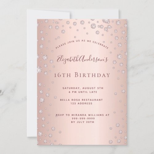 Sweet 16 rose gold diamonds invitation