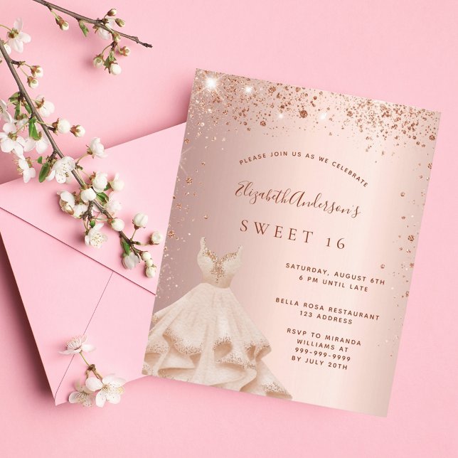 Sweet 16 rose gold dress invitation | Zazzle Sweet 16 rose gold dress invitation | Zazzle