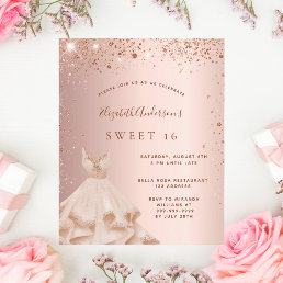 Sweet 16 rose gold dress invitation