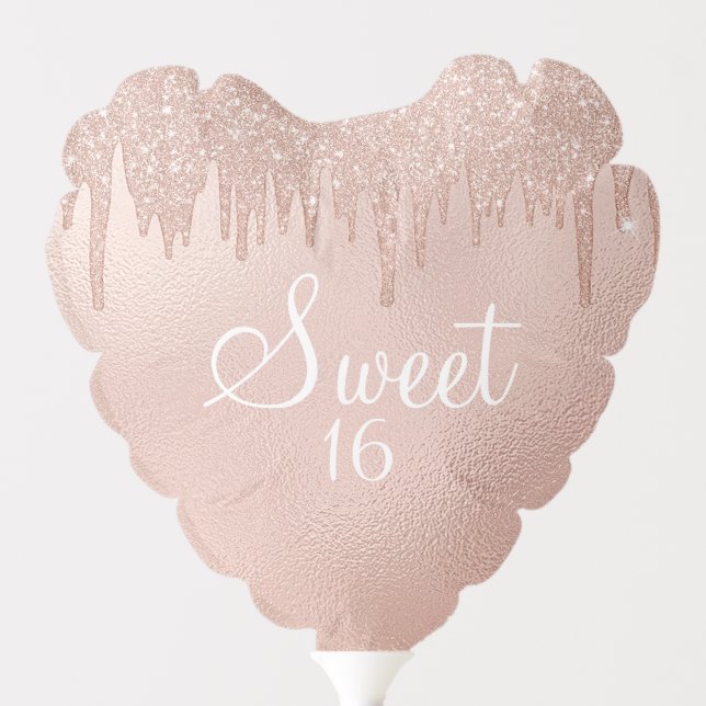 Sweet 16 Rose Gold Drip Girly Glam Balloon (Front)