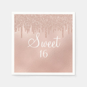 Sweet 16 Rose Gold Drip Girly Glam Napkins