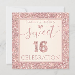 Sweet 16 Rose Gold Faux Glitter Birthday Party Invitation