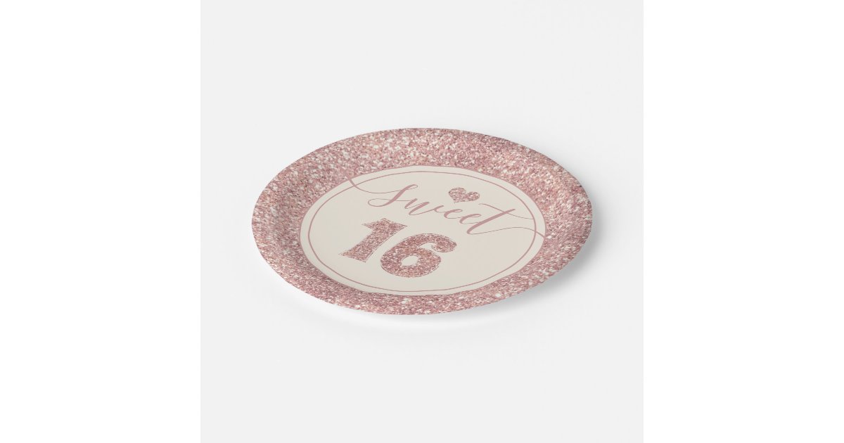 Sweet 16 Rose Gold Faux Glitter Birthday Party Paper Plate | Zazzle.com