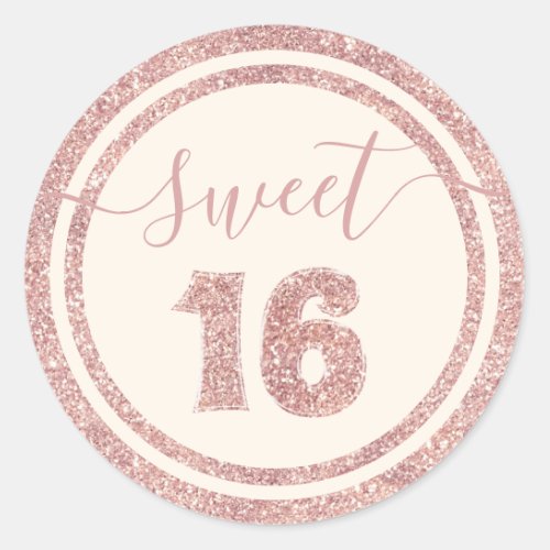 Sweet 16 Rose Gold Faux Glitter Striped Birthday Classic Round Sticker