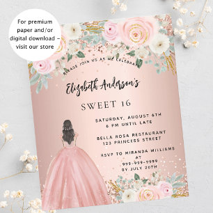 Sweet 16 rose gold flowers dress budget invitation