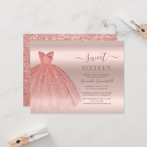 Sweet 16 Rose Gold Glam 16th Birthday Party Invitation