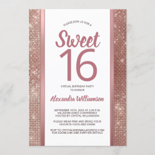 Sweet 16 Rose Gold Glam Chic Virtual 16th Birthday Invitation