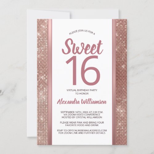 Sweet 16 Rose Gold Glam Chic Virtual 16th Birthday Invitation