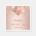 Sweet 16 rose gold glitter balloons monogram 16th napkins