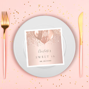 Sweet 16 rose gold glitter balloons monogram 16th napkins