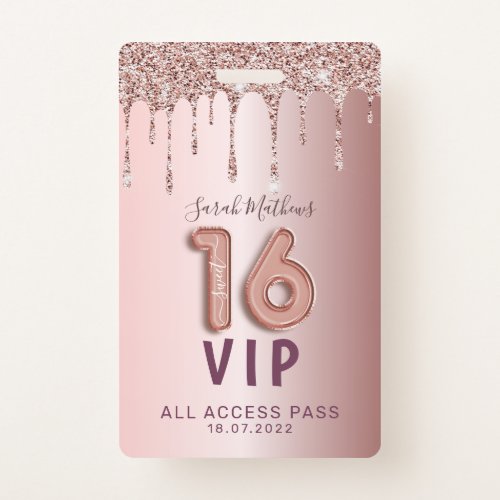 Sweet 16 Rose Gold Glitter Birthday Invitation  Badge