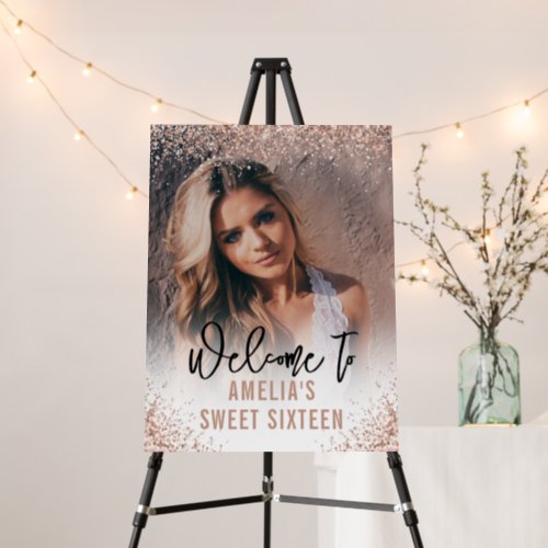 Sweet 16 Rose Gold Glitter Birthday Welcome Sign