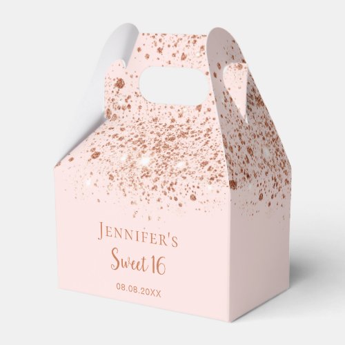 Sweet 16 rose gold glitter blush pink thank you favor boxes