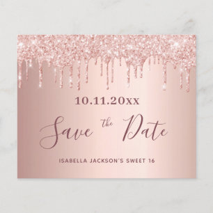 Sweet 16 rose gold glitter budget Save the Date Flyer