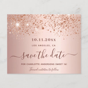 Sweet 16 rose gold glitter budget Save the Date Flyer
