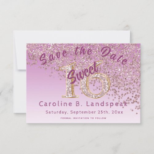 Sweet 16 Rose Gold Glitter Chic Glitter Number 16 Save The Date