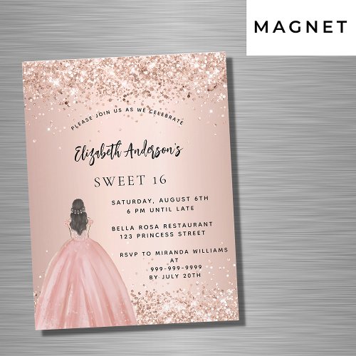 Sweet 16 rose gold glitter dress luxury magnetic invitation