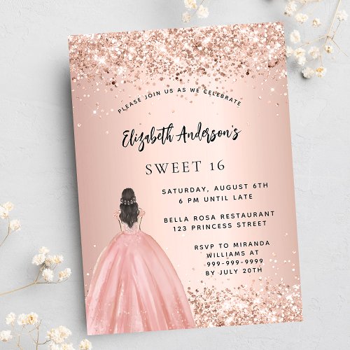 Sweet 16 rose gold glitter dress luxury party invitation