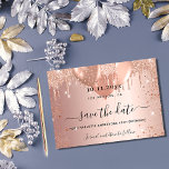 Sweet 16 rose gold glitter drips balloons save the date<br><div class="desc">A girly and trendy Save the Date card for a Sweet 16, 16th birthday party. A blush, rose gold gradient background decorated with faux glitter drips, sparkles, and balloons. Personalize and add a date and name/age. The text: Save the Date is written with a large trendy hand lettered style script....</div>