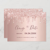 Sweet 16 rose gold glitter drips change the date postcard (Front/Back)