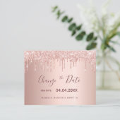 Sweet 16 rose gold glitter drips change the date postcard (Standing Front)