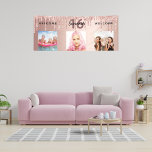 Sweet 16 rose gold glitter drips photo party banner<br><div class="desc">For a Sweet 16, 16th birthday as a party welcome banner or wall decoration. A collage of 3 of your photos of herself friends, family, interestsor pets. Personalize and add her name, age 16 and a date. Date of birth or the date of the birthday party. A girly rose gold,...</div>