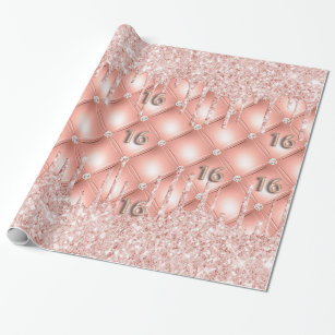 Sweet 16 rose gold glitter pink 16th birthday wrapping paper