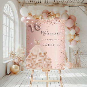Sweet 16 rose gold glitter dust dress welcome foam board