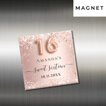 Sweet 16 rose gold glitter dust name magnet