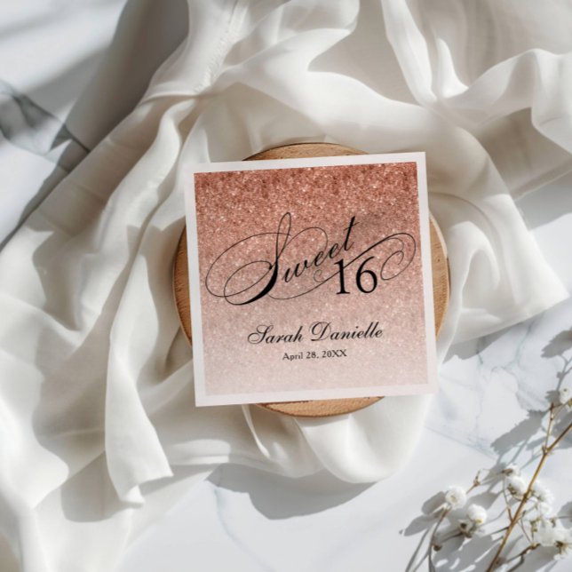 Sweet 16 Rose Gold Glitter Glam Personalized Napkins (Creator Uploaded)
