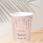 Sweet 16 rose gold glitter name 16th birthday paper cups<br><div class="desc">For a glamorous and girly Sweet 16,  16th birthday party.  A rose gold gradient background. On the front and the back: Personalize and add a name and a date.   Decorated with faux glitter drips,  paint dripping look.</div>