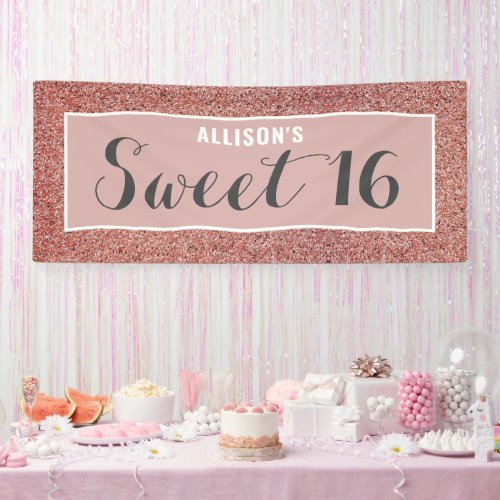 Sweet 16 Rose Gold Glitter Personalized Banner