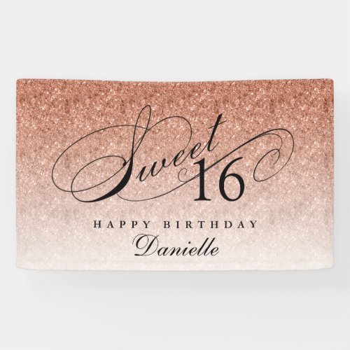 Sweet 16 Rose Gold Glitter Personalized Birthday Banner