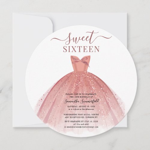 Sweet 16 Rose Gold Glitter Pink 16th Birthday Invitation