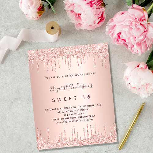 Sweet 16 rose gold glitter pink 16th birthday