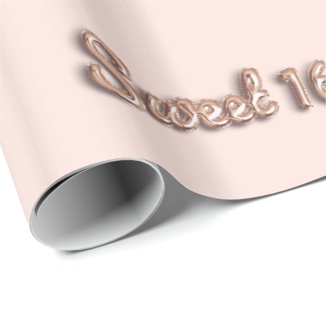 Sweet 16 rose gold glitter pink 16th birthday wrapping paper (Roll Corner)