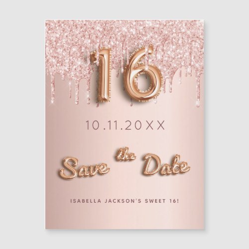 Sweet 16 rose gold glitter pink Save the Date